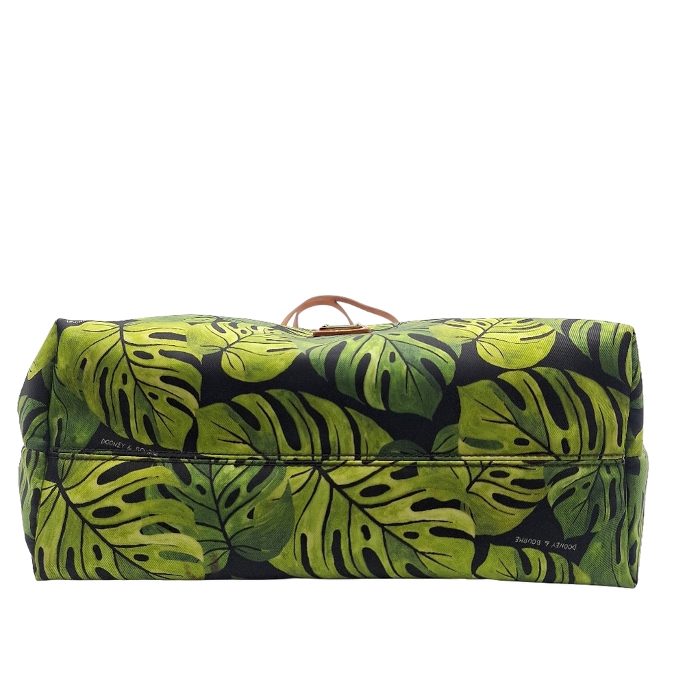 Dooney & Bourke Green Tropical Leaf Canvas Tote with Tan Leather Straps - Picture 6 of 11